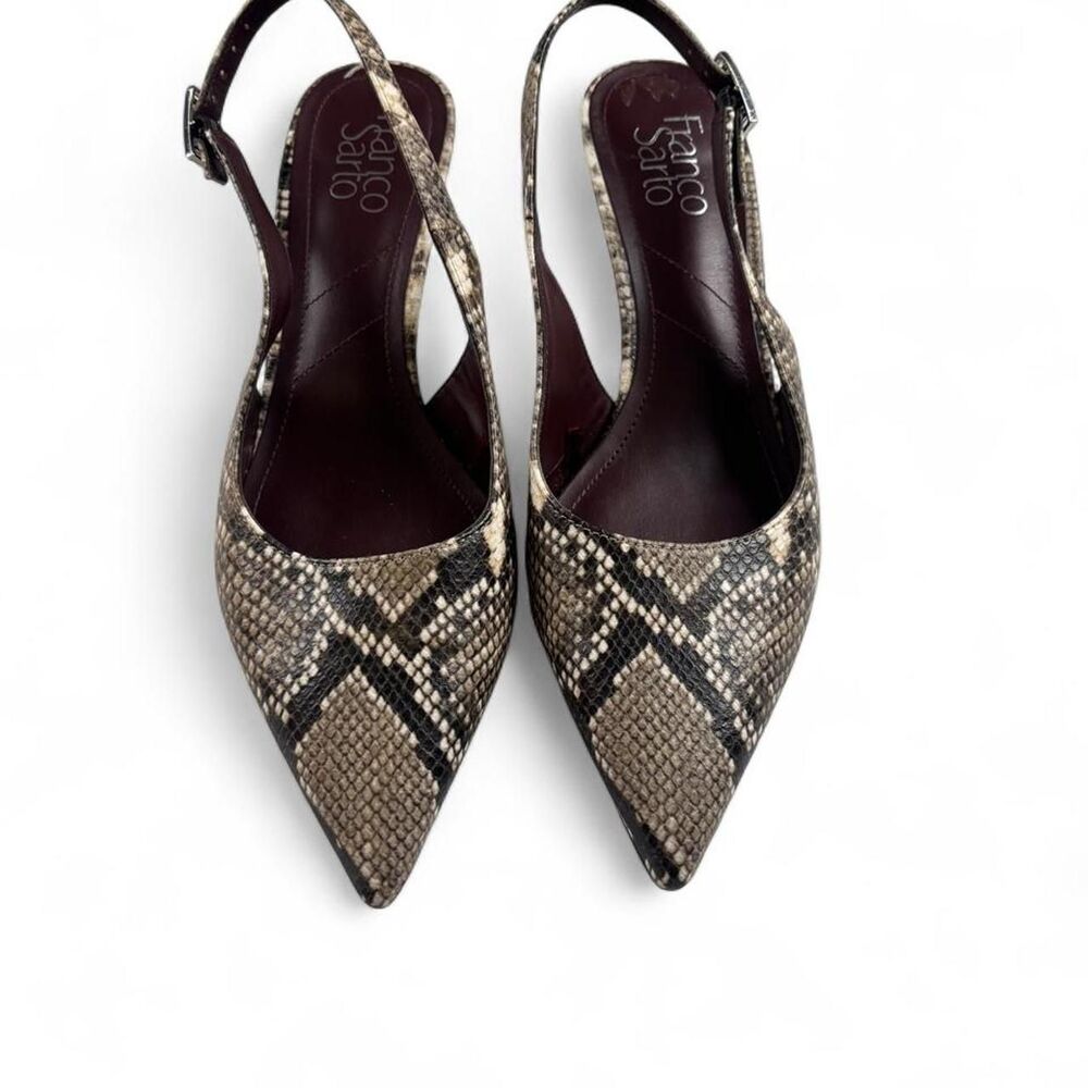 Franco Sarto Snake Print Pointed Toe Slingback Kitten Heels Women’s 7.5